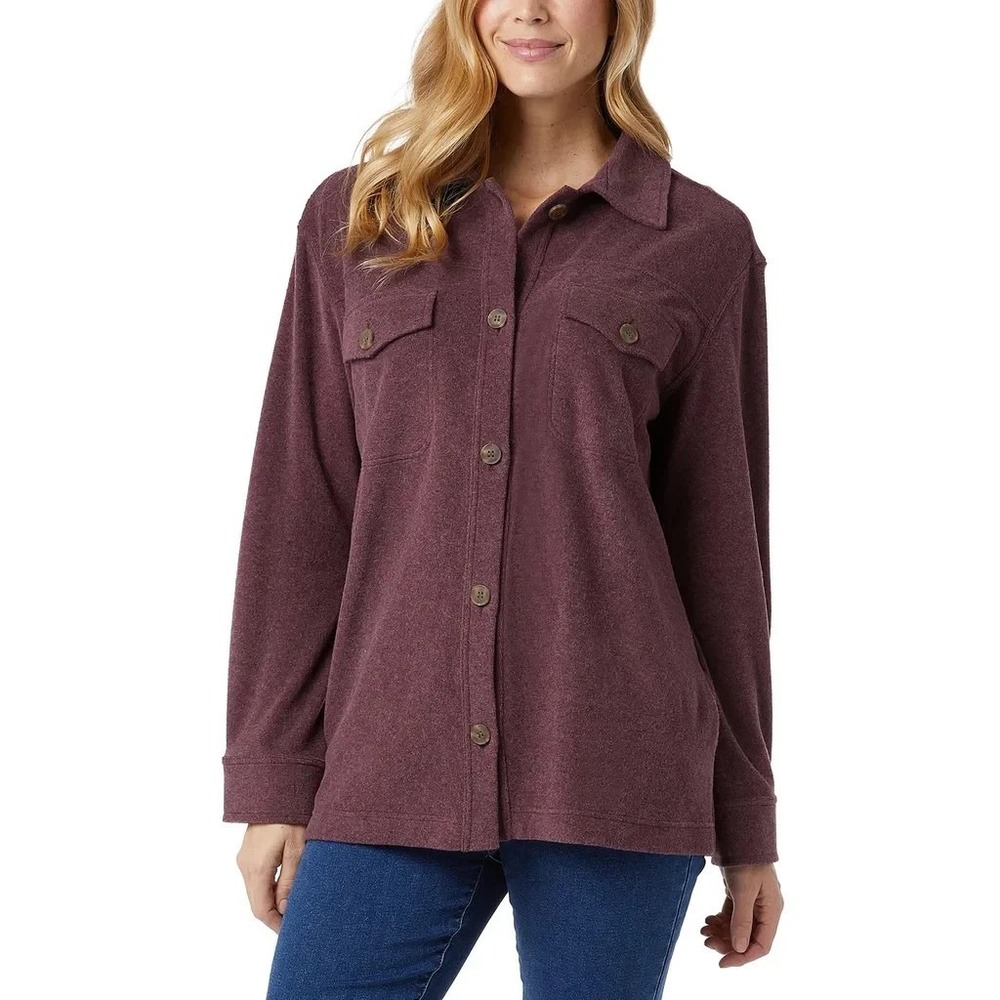 32 Degrees Womens Button Up Shirt Eggplant Purple Long Sleeve Large New